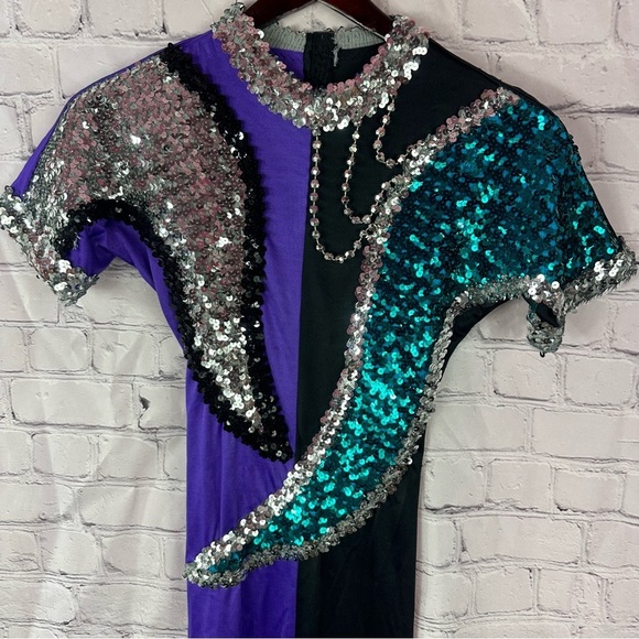 vintage 80s Algy Sequin Embellished unitard performance costume sz M - Picture 2 of 9